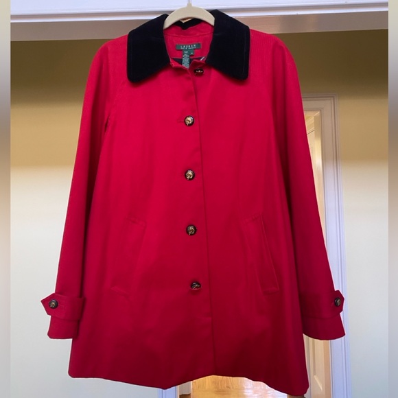 Lauren Ralph Lauren Medium Red Equestrian Style Coat with Black Collar Like New. - Picture 3 of 14